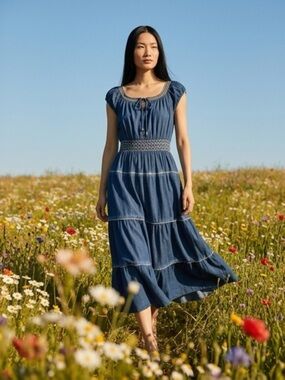 ✨ NWT Indigo & Lace Denim Midi Dress | Size 1X | | Boho Chic ✨